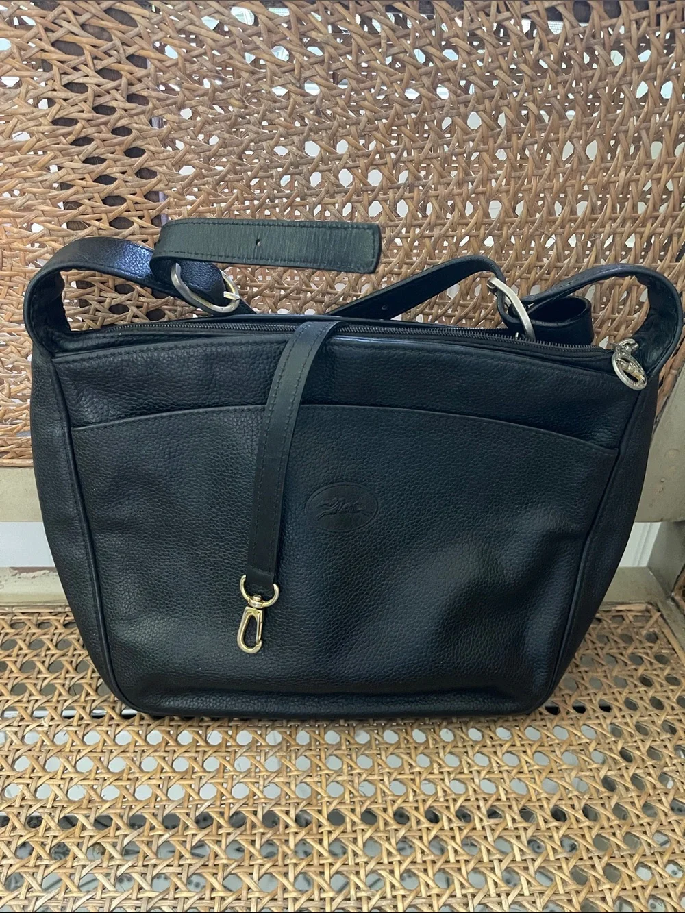 Longchamp Black Leather Messenger Bag - Picture 8 of 12